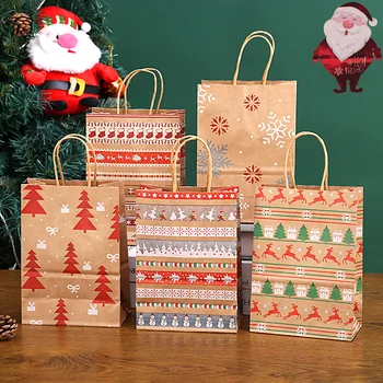 10шт Креативный Рождественский пакет, упаковка из Крафт-бумаги для конфет, Новогодний подарочный пакет, Рождественские сумки для вечеринки, Детская Рождественская подарочная коробка 