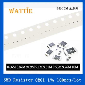 SMD резистор 0201 1% 8,66 М 8,87 М 9,09 М 9,1 М 9,31 М 9,53 М 9,76 М 10 М 100 шт./лот микросхемные резисторы 1/20 Вт 0,6 мм *0,3 мм