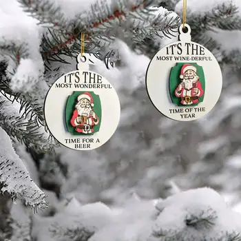Рождественский орнамент на шнурке, Очаровательные украшения для праздничных автомобилей, Праздничные подвески Санта-Клауса с изогнутыми узорами, украшения, подарки, Деревянные