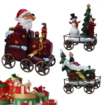 Рождественский Поезд Устанавливает Настольные Фигурки Санта-Клауса Из Смолы С Рождественской Елкой, Коллекционная Милая Статуэтка Для Центральной Части Стола