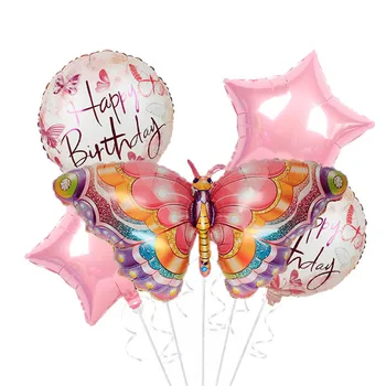 5 шт. Разноцветных воздушных шаров из фольги, простых в использовании, фестиваль для детей-гигантов, Изысканная свадьба с розовой бабочкой, Детский душ, вечеринка по случаю Дня рождения