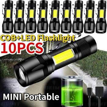 10 шт. мини светодиодный фонарик COB + XPE портативный фонарик с масштабируемым фокусным расстоянием перезаряжаемый тактический фонарь аварийный фонарь для кемпинга