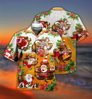 2022 Мужские рубашки с коротким рукавом, Кубинская рождественская гавайская рубашка для мужчин, топы, мужская одежда для летних каникул с 3D-принтом