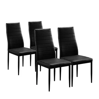 Набор из 4 обеденных стульев из искусственной кожи элегантного дизайна Мебель для домашней кухни Черные обеденные стулья