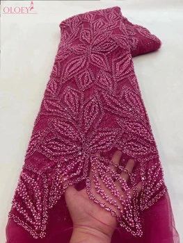 Модная элегантная Французская вышивка Тяжелая кружевная ткань из бисера В Африканском Нигерийском стиле С блестками Ткань для свадебного платья