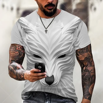Летняя новая мужская футболка с 3D стереовидением и рисунком волка, модный повседневный уличный свободный топ оверсайз с круглым вырезом