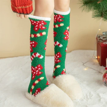1 пара Рождественских носков, утолщающие женские носки, Зимние теплые мультяшные Коралловые бархатные носки, Подарок на Новый год, Рождественские чулки 2023
