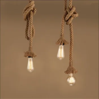 Подвесной светильник на веревке с двойной головкой для лампы E27, витой стиль для спальни, ресторана, кафе, бара, внутреннего оформления в стиле кантри