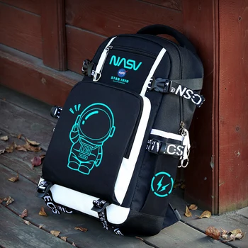 Школьная сумка студента-космонавта с флуоресцентным принтом, водонепроницаемая ткань Оксфорд, Мягкий рюкзак на плечевом ремне, сумка большой емкости, мода