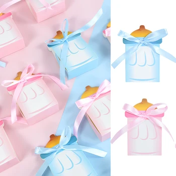 10шт Голубых розовых мини-бутылочек для кормления, бумажная коробка, коробки для подарков в виде детского душа для девочек и мальчиков, раскрывающий пол, коробка шоколадных конфет для вечеринки по случаю дня рождения