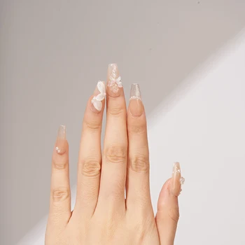 Ногти ручной работы с полным покрытием Профессиональные ногти Цветок Бабочка градиент камелия накладные ногти Нейл-арт