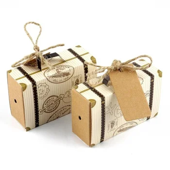 50 шт./компл. Подарочная коробка для конфет Дизайн ящика для дорожного чемодана Коробка из крафт-бумаги для подарка на свадьбу