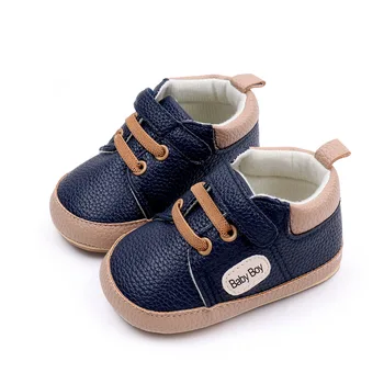 Обувь для новорожденных, повседневные кроссовки из искусственной кожи для мальчиков, резиновые балетки на мягкой подошве, нескользящая обувь для малышей, первые ходунки для младенцев 0-18 месяцев