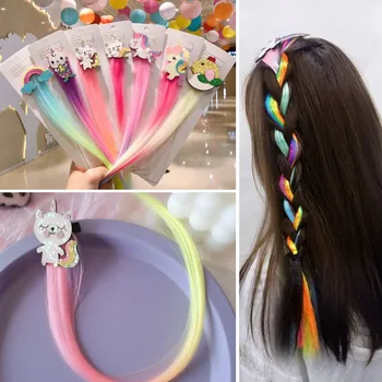 Мультяшный радужный парик для детей, заколки для волос с единорогом, милые кошачьи повязки на голову для детей, аксессуары для волос для девочек