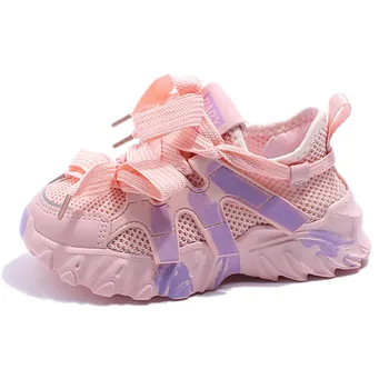 Спортивная обувь для девочек, осенние новые детские сетчатые дышащие кроссовки для бега, повседневная обувь на мягкой подошве для мальчиков