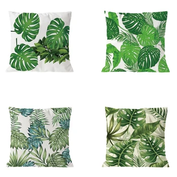 4шт Растительный чехол для подушки, Тропическое дерево, зеленая наволочка, пальмовый лист, декоративные подушки, цветочный Чехол для подушки 45x45 см