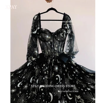 XPAY, Выпускные платья с рисунком Черных Звезд и Лун, Пышные вечерние платья в пол из тюля длиной в сердечко, вечернее платье для торжественной вечеринки
