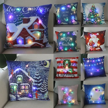 Рождественский Свет LED Light Pillow House Рождественская Елка Santa Santa Luxueren Снежный Дом Sleper 45x45 см Рукав подушки для диванного сиденья