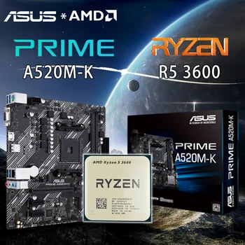 НОВАЯ материнская плата AMD Ryzen 5 3600 + ASUS PRIME A520M-K Socket AM4 DDR4 64 ГБ PCI-E 3.0 M.2 SATA 6 Гбит/с Материнская плата A520 AMD CPU Suit