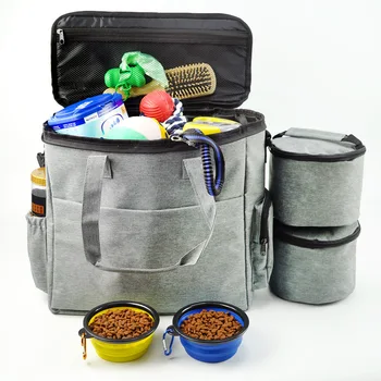 Дорожная сумка для собак, набор для кемпинга для домашних животных с 2 контейнерами для хранения еды, 2 складными мисками для кормления щенков, аксессуары для собак