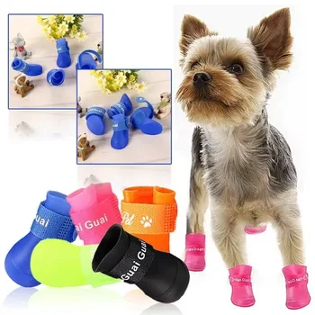 Непромокаемые ботинки для домашних животных, собак, кошек, противоскользящие резиновые ботинки, чехол для ног для собак, кошек, Водонепроницаемые носки для щенков, маленьких средних собак, защищающие лапу