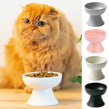 Керамическая миска для домашних животных Японская миска для кошек с высокими лапами Керамическая миска для кошек с черным протектором для шеи Миска для кошачьего корма