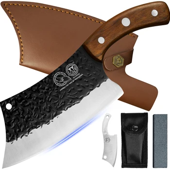 XYj 7-дюймовый нож для мяса из нержавеющей стали с кожаными ножнами, тактическое лезвие с полным острием для рыбалки на открытом воздухе, кемпинга, овощных ножей