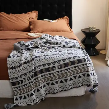 Винтажные пледы с кисточками в стиле бохо, мягкое легкое декоративное плед-одеяло в стиле фермерского дома для дивана-кровати в гостиной