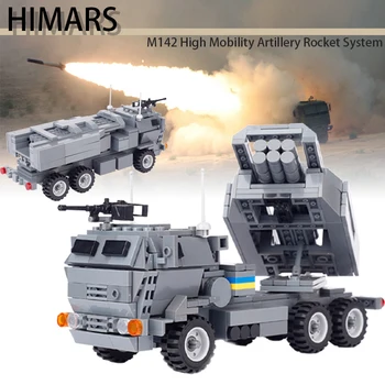 Mliatry US M142 Высокомобильные артиллерийские ракетные строительные блоки HIMARS Армейская колесная ракета-носитель Мини-модель танка Кирпичные игрушки