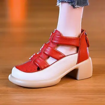 2023 Летние Римские женские открытые босоножки на высоком каблуке Для отдыха, женская повседневная обувь в стиле ретро на квадратном каблуке, каблук 6 см