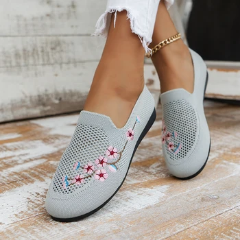 Женские кроссовки из сетчатого материала, дышащие, с цветочным принтом, Комфортная обувь для матери, Мягкая однотонная модная женская обувь, легкие Zapatos De Mujer