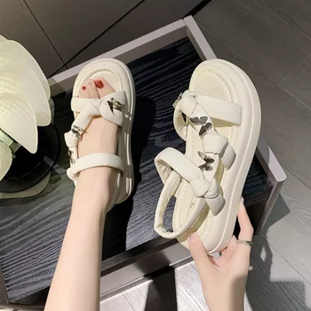 Модные римские сандалии 2023, летняя новинка, прочная верхняя одежда на толстой подошве, удобное украшение в виде бабочки, Универсальная женская обувь
