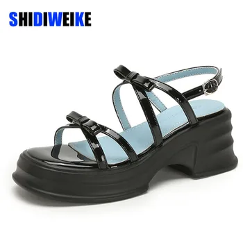 SDWK 6,5 см с бантиком, модные женские босоножки на платформе, на массивном каблуке, женская обувь на квадратном каблуке, милая летняя повседневная обувь