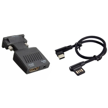1 Комплект Преобразователя адаптера 1080P VGA Male-HDMI Female и 1 Шт USB-C 3.1 Type-C Влево-Вправо USB 2.0 Кабель для передачи данных