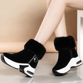 Женская обувь 2023 г., Высококачественные Зимние Лаконичные Женские Ботинки Смешанных цветов из Флока С круглым Носком На Высоком каблуке с застежкой-молнией Zapatillas De Mujer