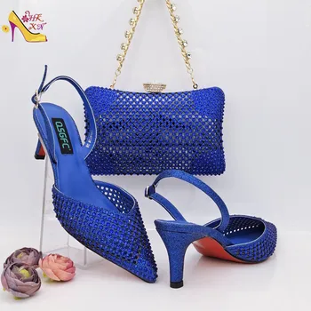 Синяя модная банкетная сумка итальянского дизайна И Удобные Полые остроносые туфли на среднем каблуке Подойдут Для вечеринок или поездок на работу.