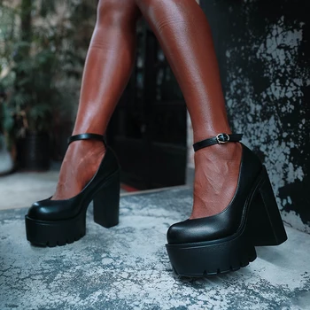 Черные сексуальные туфли-лодочки на очень высоком каблуке, женские туфли на платформе из лакированной кожи на толстом каблуке, Свадебные модельные туфли для новобрачных, большие размеры 43