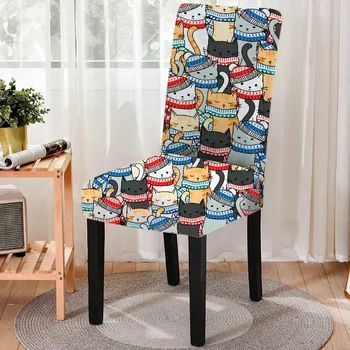 Эластичный чехол для обеденного стула с рисунком кошки, эластичный чехол для стула, чехол для сиденья для кухонного стула, протектор для домашней вечеринки