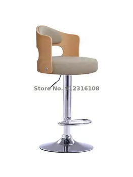 Барный стул из массива дерева, бытовая современная простая спинка, скандинавский подъемный вращающийся высокий табурет, барный стул, барный стул кассира