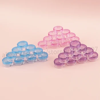 100ШТ 2 мл 3 мл 5 мл дорожных маленьких красочных крышек Прозрачные пластиковые косметические баночки для крема для лица, контейнеры для бальзама для губ