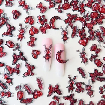 30ШТ 3D Аксессуары для ногтей с бантом в вампирском стиле, Кроваво-красный Цветок, Бабочка, Медвежонок, Подвески для украшения ногтей, Принадлежности для маникюра