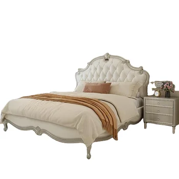 Французский свет, роскошь, современный простой Вишневый массив, королевская кровать из массива дерева, Кремовый ветер, кровать принцессы, мягкая упаковка, свадебная кровать