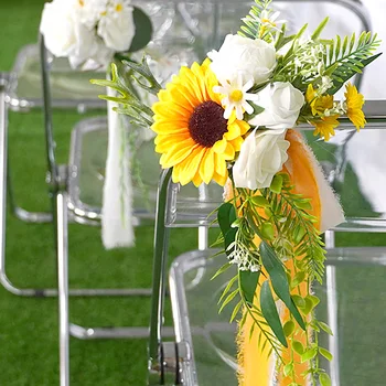 1 шт. Композиция для домашнего декора, свадебный стул, цветок, украшение из искусственных цветов, оформление прохода, Украшение скамьи