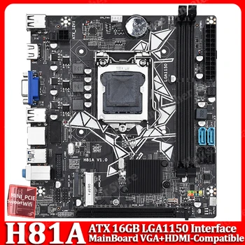 Материнская плата H81 M-ATX для настольных компьютеров 16GB LGA1150 Материнская плата 2 X DDR3/DDR3L PCI-E 8X Графический слот, совместимый с интерфейсом 4K HD VGA + HDMI