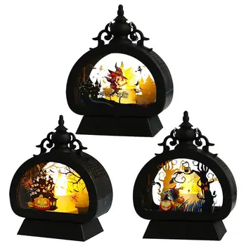 Фонарь в готическом стиле на Хэллоуин, Портативный Винтажный фонарь со светодиодной свечой, Черный замок, Тыква, Фонарь для ведьм, Фестивальный декор