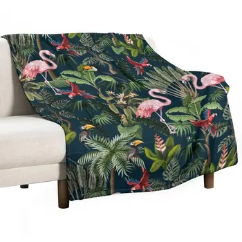 Узор джунглей с туканами, фламинго и попугаями, покрывало для дивана, покрывало из тонких волос, покрывала для кроватей