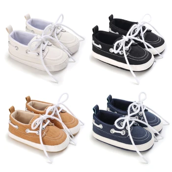 Осенняя обувь на мягкой подошве для новорожденных мальчиков и девочек, повседневная обувь для ходьбы на плоской подошве с завязками контрастного цвета