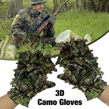 1 Пара 3D Камуфляжных Перчаток Охотничий Страйкбольный Снайпер С Эффектом Настоящих Листьев Дерева Камуфляж