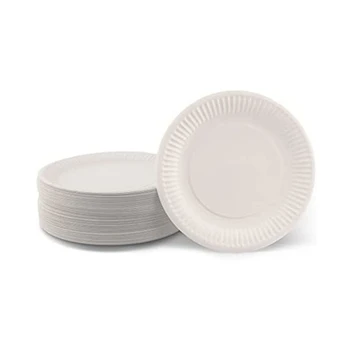 200 Упаковок бумажных тарелок Одноразовые белые тарелки 18 см Посуда для вечеринок Экологически Чистая Биоразлагаемая