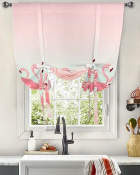 Летняя тропическая занавеска с фламинго для гостиной, домашний декор, жалюзи, шторы для кухни, короткие занавески